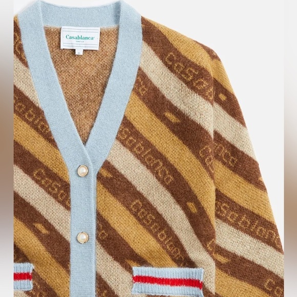 NWT Casablanca Diagonal Logo Cardigan mohair tan knit sweater - Picture 14 of 16
